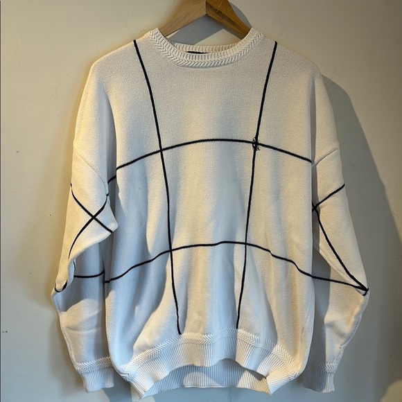 Vintage Nautica White and Black Grid Pattern Sweater - Picture 1 of 6